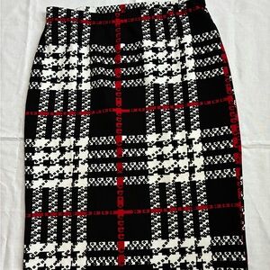 Black, White & Red Plaid Pencil Skirt